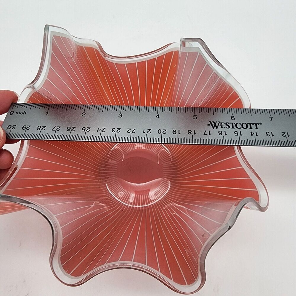 Chance Brothers Handkerchief Vase Orange White Cordon Pinstripe MCM Vintage 60s - Picture 12 of 13